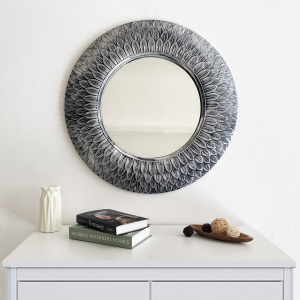 зеркало Блестящие перья круглое античное серебро 