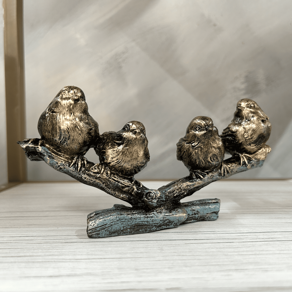 Фото - статуэтка Воробьи на ветке бирюза 