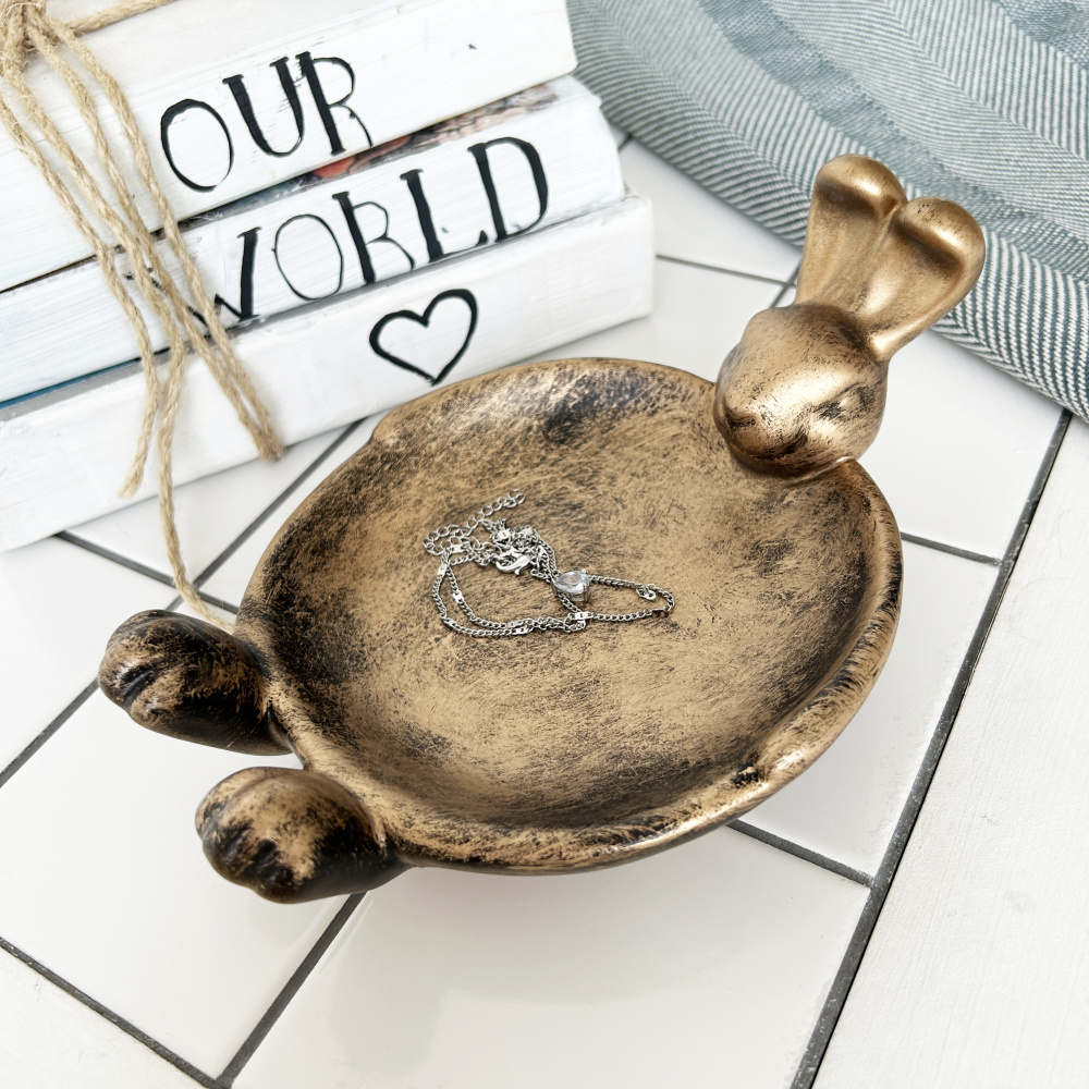 Фото - подставка декоративная д/мелочей Кролик бронза 