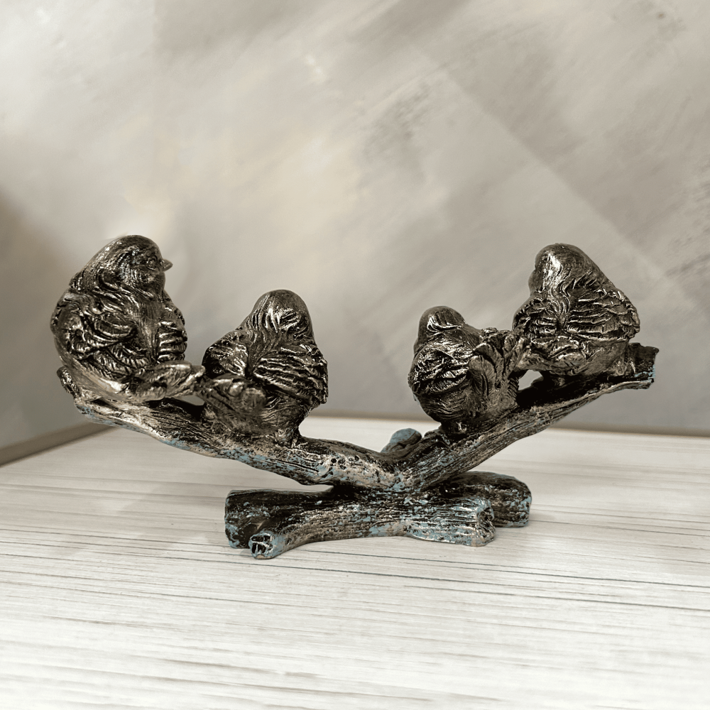 Фото - статуэтка Воробьи на ветке бирюза 