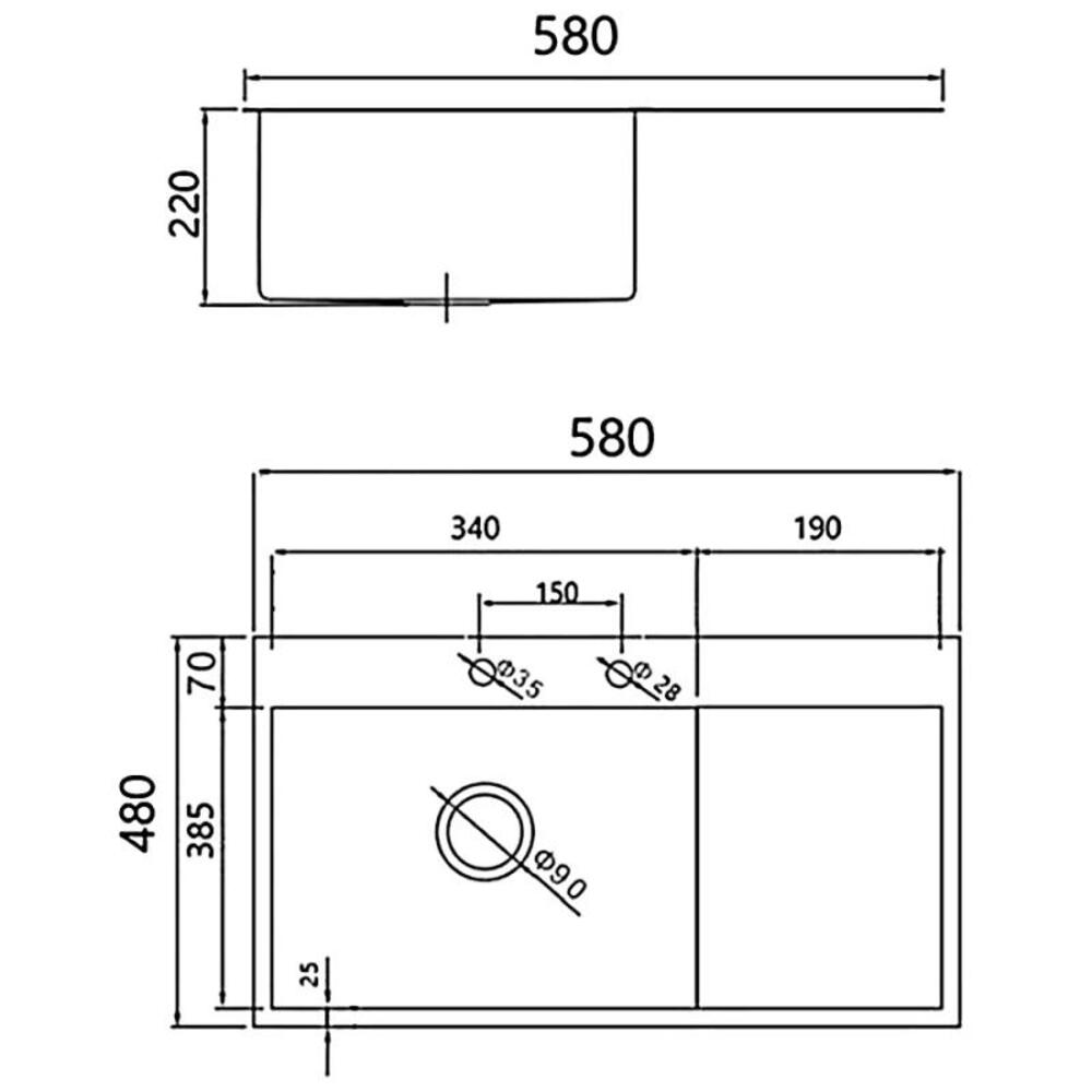 Фото - мойка врезная прямоугольная Gerhans 58*48 левая 