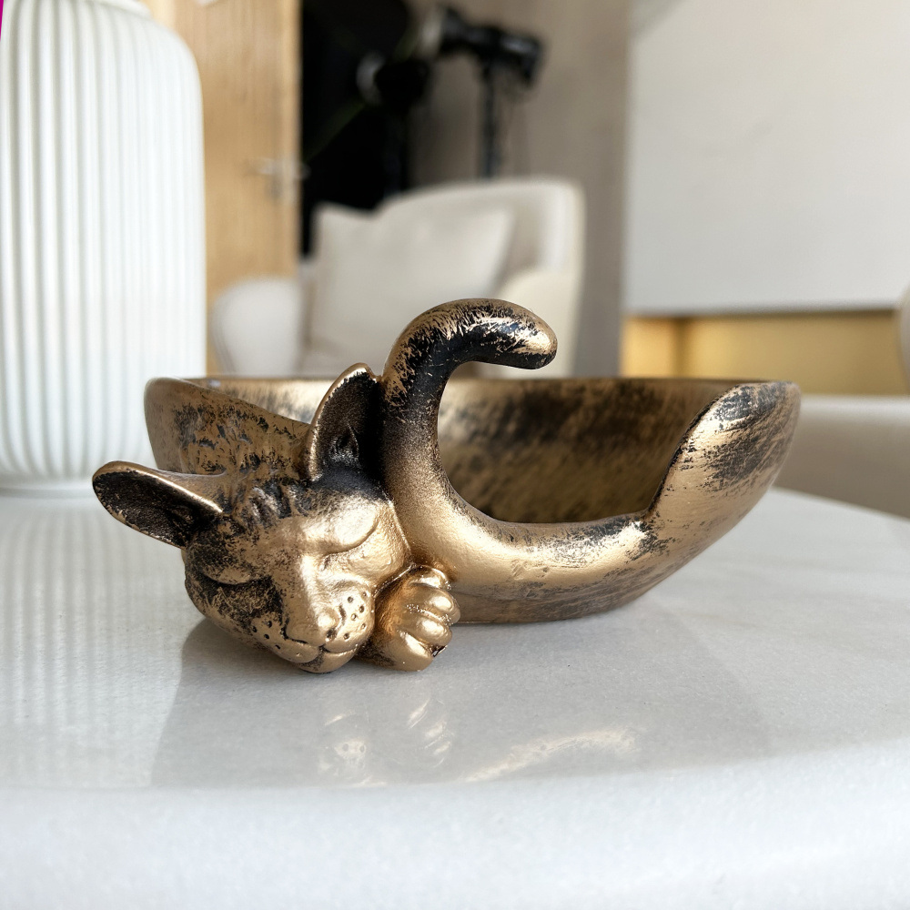 Фото - подставка декоративная д/мелочей Спящий кот бронза 