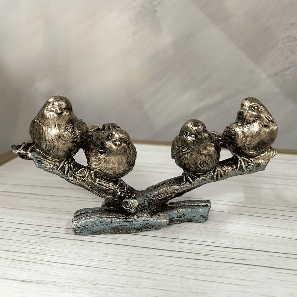 Фото - статуэтка Воробьи на ветке бирюза 