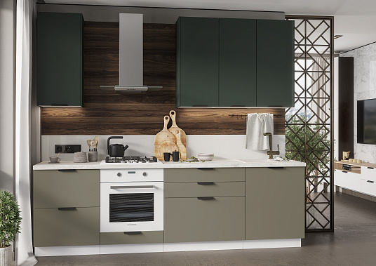 Фото - кухня Норд 260 софт пихтовый зеленый/лайт хаки 