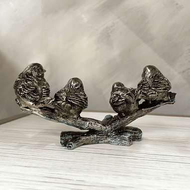 Фото - статуэтка Воробьи на ветке бирюза 