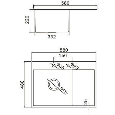 Фото - мойка врезная прямоугольная Gerhans 58*48 правая 